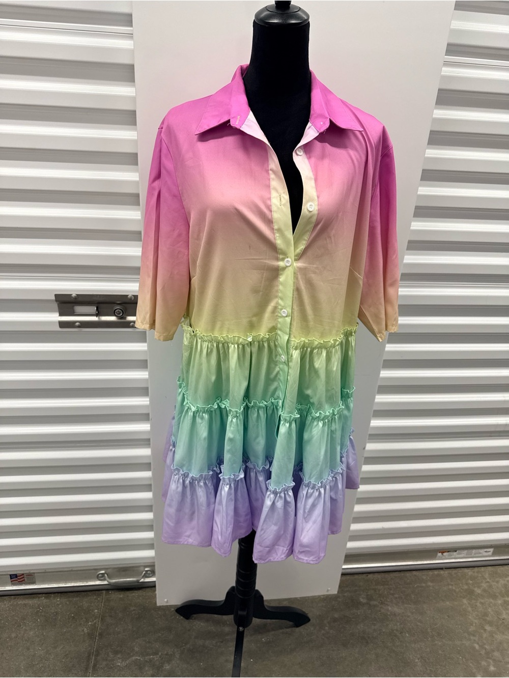 Gradient Pastel Tiered Shirt Dress - Pink to Lavender
